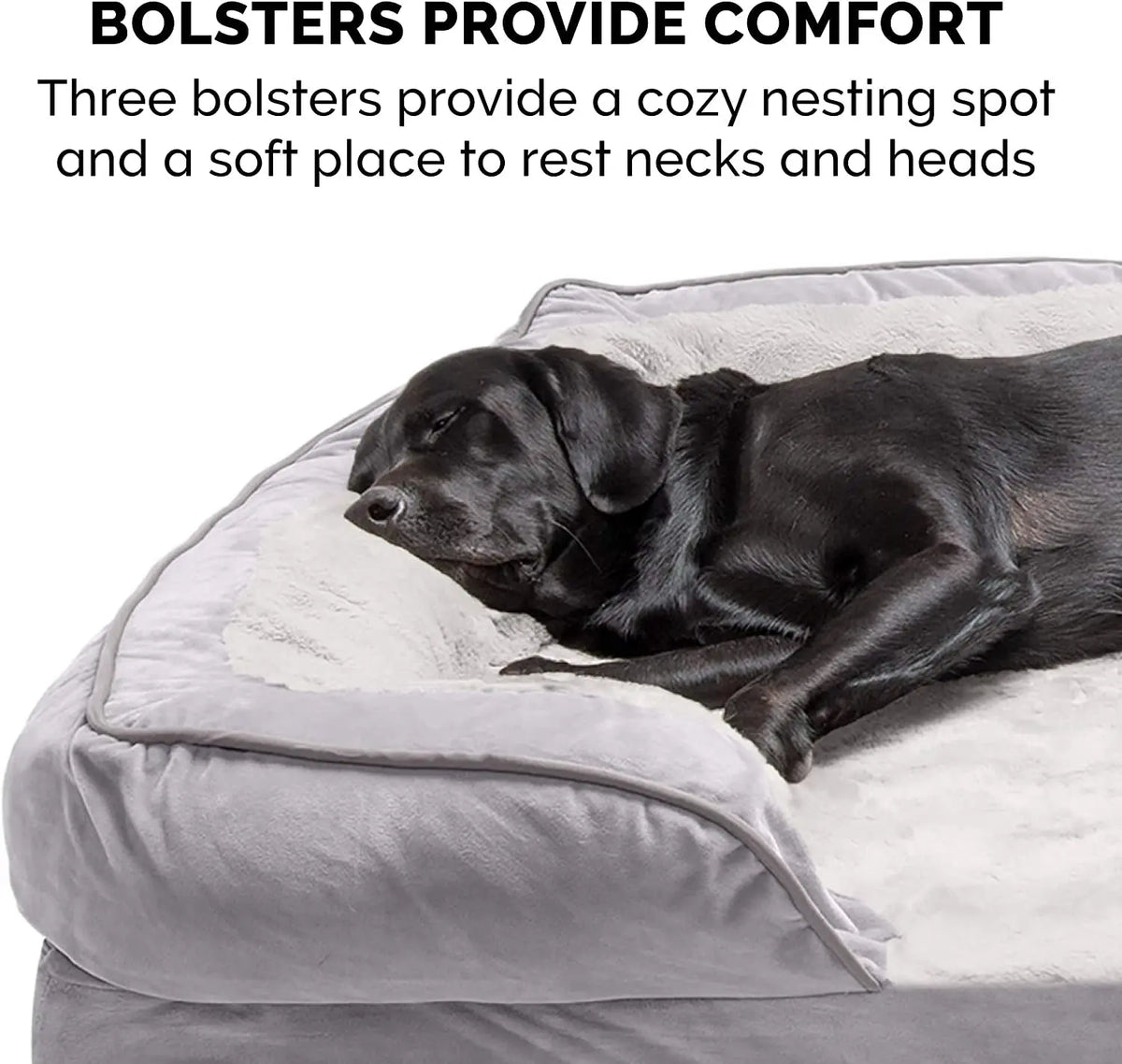 Orthopedic Dog Bed for Large Dogs W/ Removable Bolsters & Washable Cover, for Dogs up to 95 Lbs - Plush & Velvet Waves Perfect Comfort Sofa - Granite Gray, Jumbo/Xl