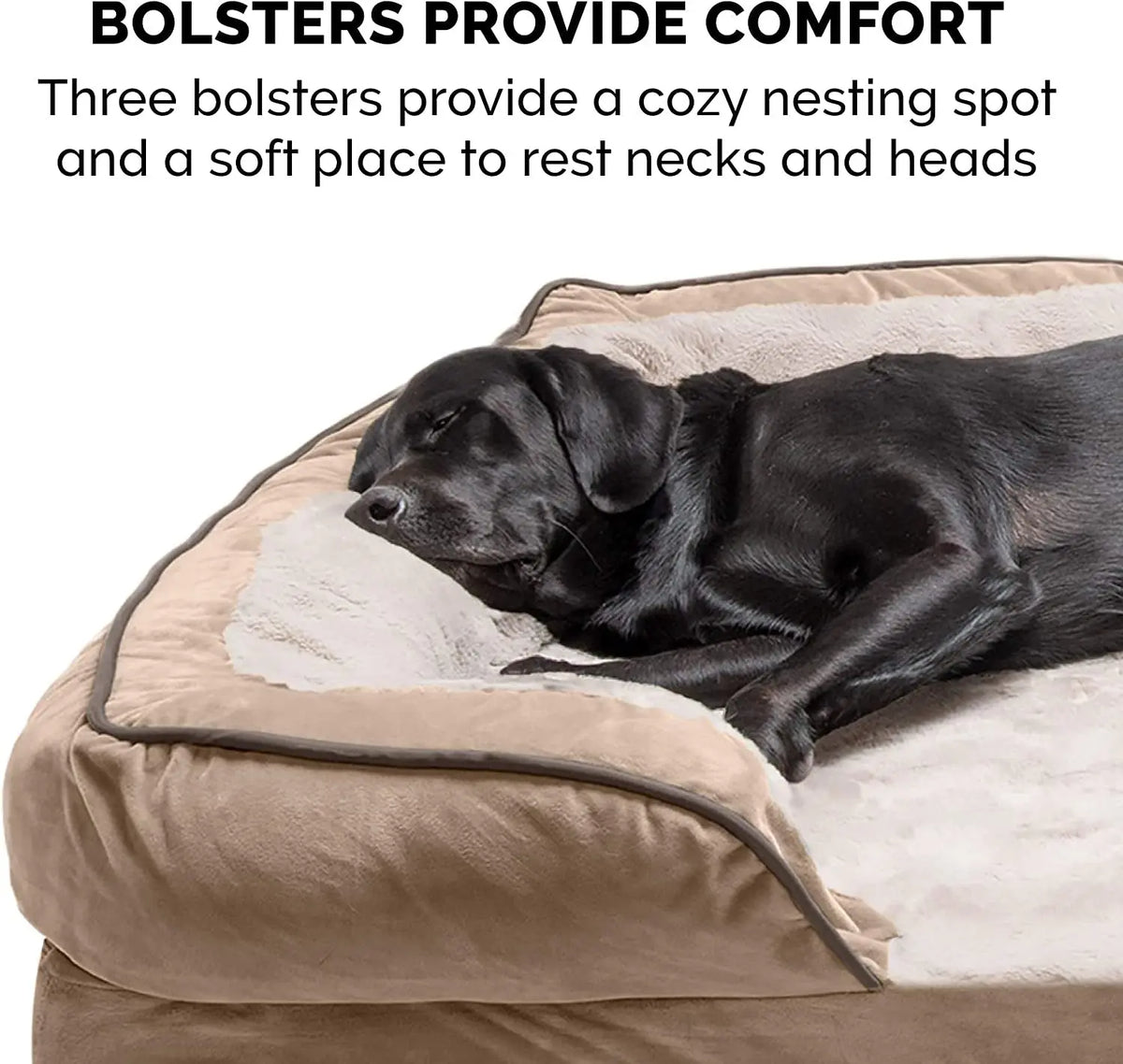 Orthopedic Dog Bed for Large Dogs W/ Removable Bolsters & Washable Cover, for Dogs up to 95 Lbs - Plush & Velvet Waves Perfect Comfort Sofa - Brownstone, Jumbo/Xl