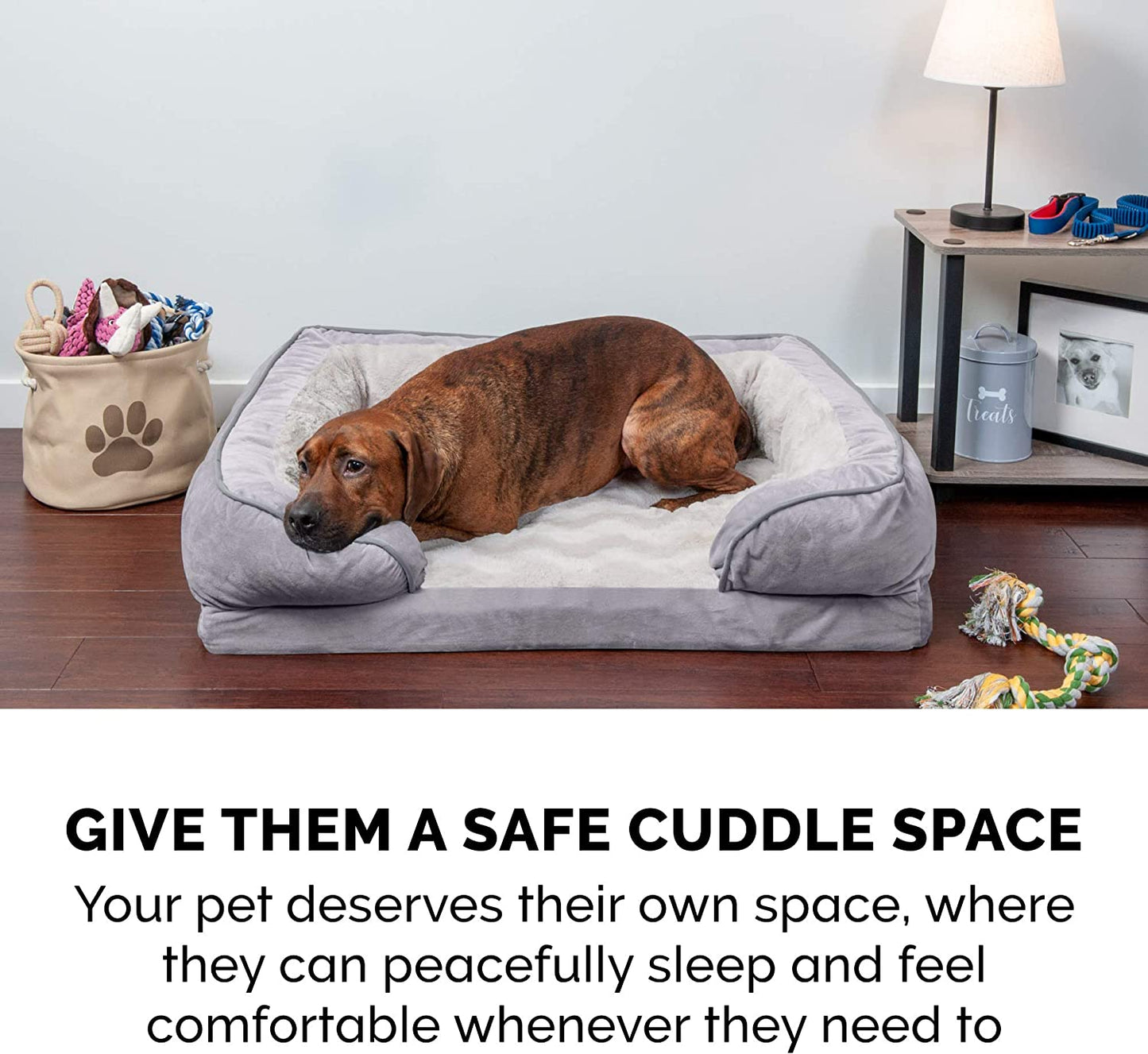 Orthopedic Dog Bed for Large Dogs W/ Removable Bolsters & Washable Cover, for Dogs up to 95 Lbs - Plush & Velvet Waves Perfect Comfort Sofa - Granite Gray, Jumbo/Xl
