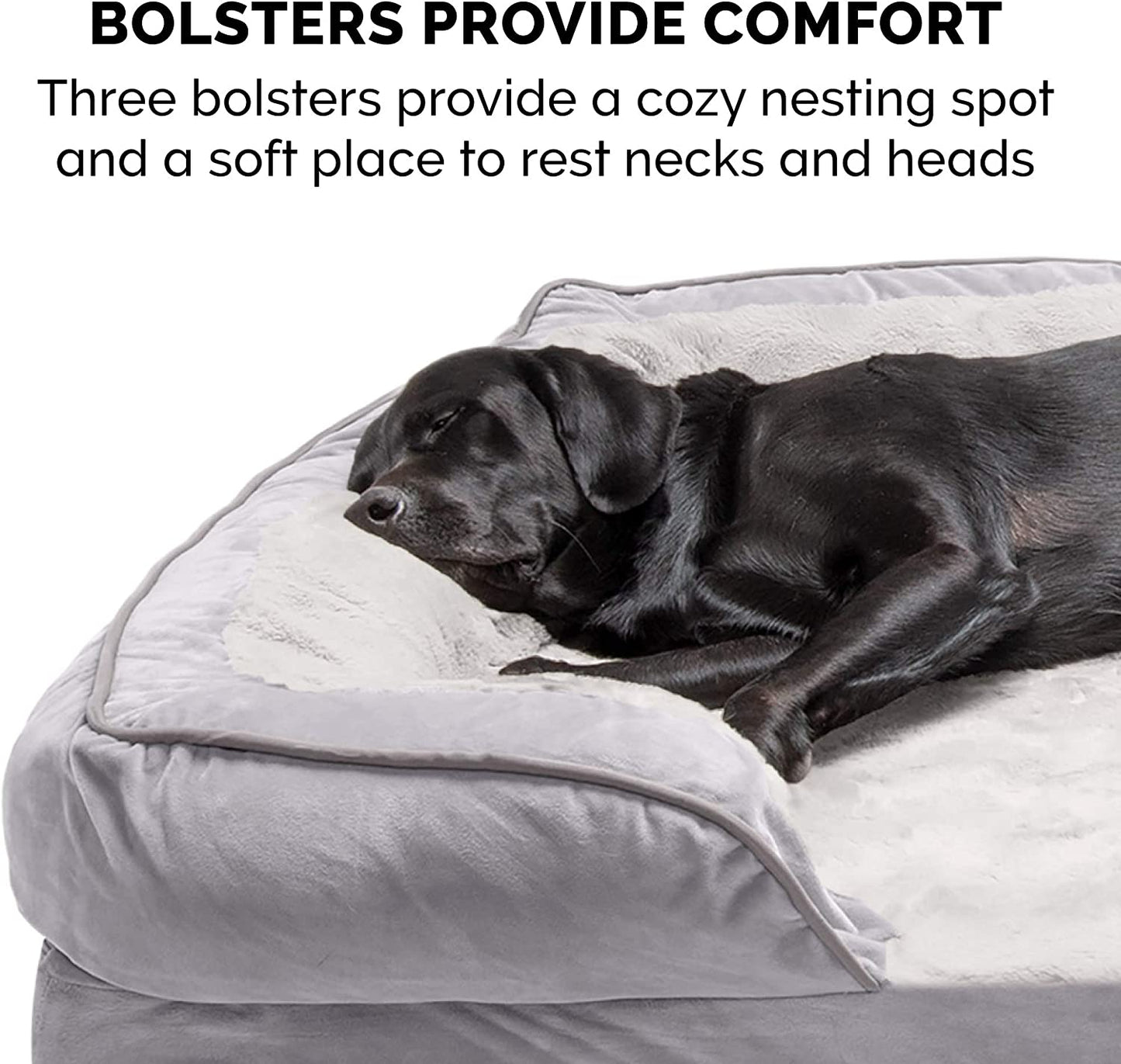 Orthopedic Dog Bed for Large Dogs W/ Removable Bolsters & Washable Cover, for Dogs up to 95 Lbs - Plush & Velvet Waves Perfect Comfort Sofa - Granite Gray, Jumbo/Xl