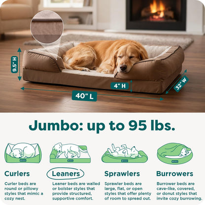 Orthopedic Dog Bed for Large Dogs W/ Removable Bolsters & Washable Cover, for Dogs up to 95 Lbs - Plush & Velvet Waves Perfect Comfort Sofa - Brownstone, Jumbo/Xl