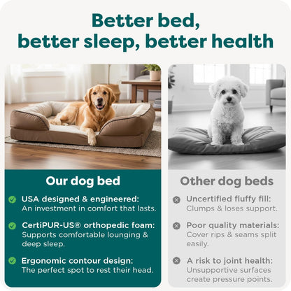 Orthopedic Dog Bed for Large Dogs W/ Removable Bolsters & Washable Cover, for Dogs up to 95 Lbs - Plush & Velvet Waves Perfect Comfort Sofa - Brownstone, Jumbo/Xl